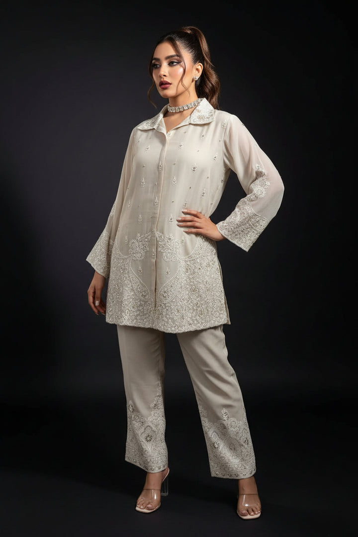 White Song Chanderi Silk Co-ord Set