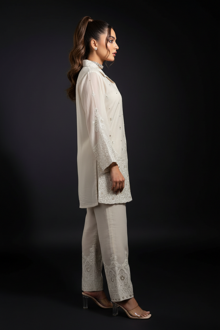 White Song Chanderi Silk Co-ord Set