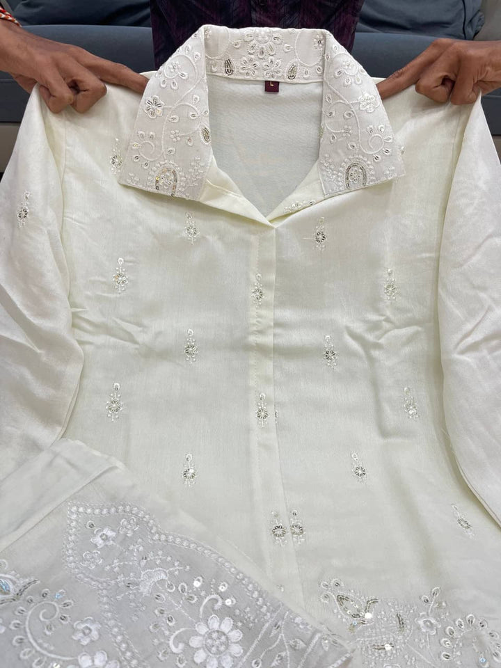 White Song Chanderi Silk Co-ord Set