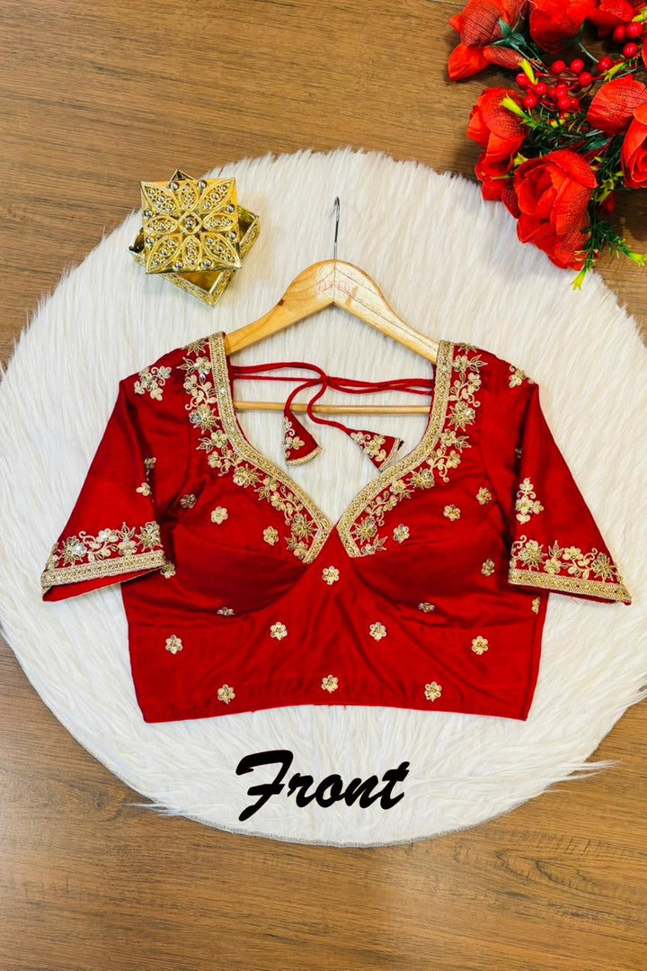 Red Clash Designer Vichitra Silk Blouse