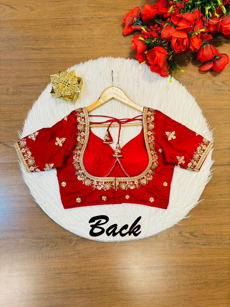 Red Clash Designer Vichitra Silk Blouse