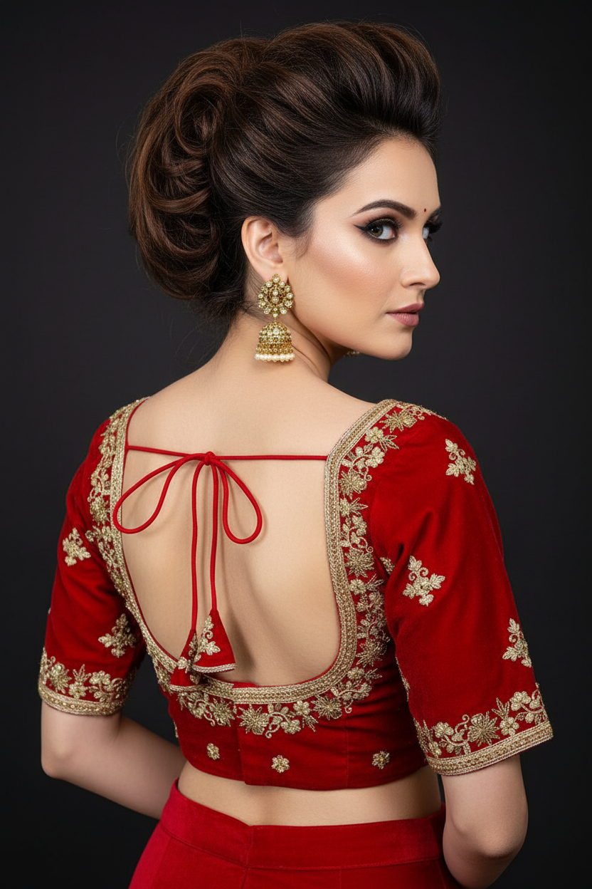 Red Clash Designer Vichitra Silk Blouse