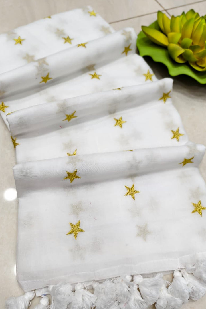 Star Embroidery Mul Cotton Saree