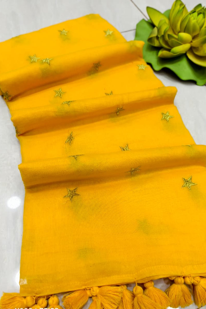 Star Embroidery Mul Cotton Saree