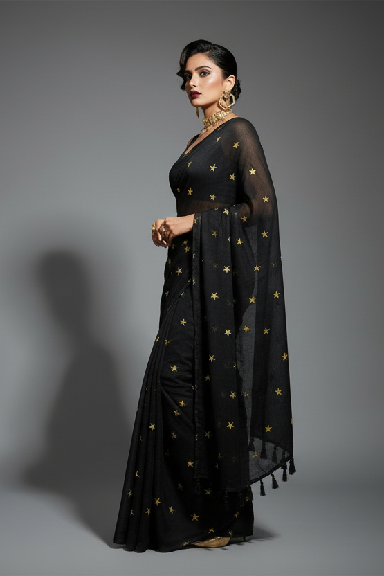 Star Embroidery Mul Cotton Saree