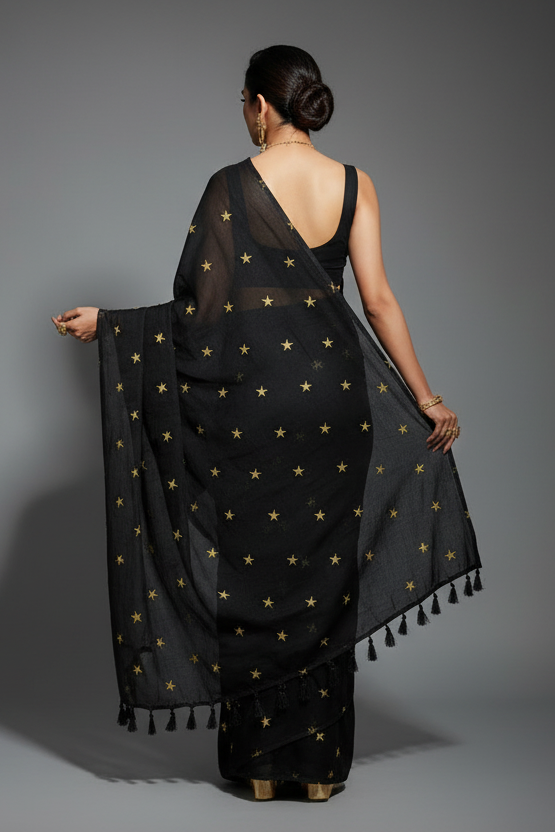 Star Embroidery Mul Cotton Saree