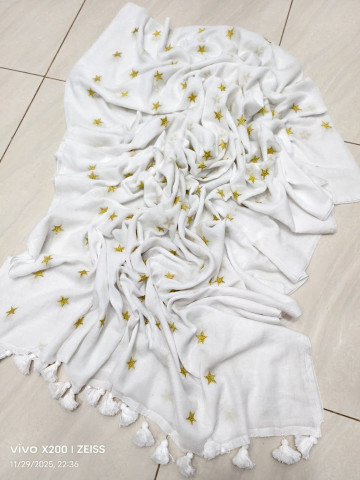Star Embroidery Mul Cotton Saree