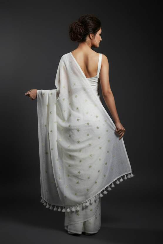 Star Embroidery Mul Cotton Saree