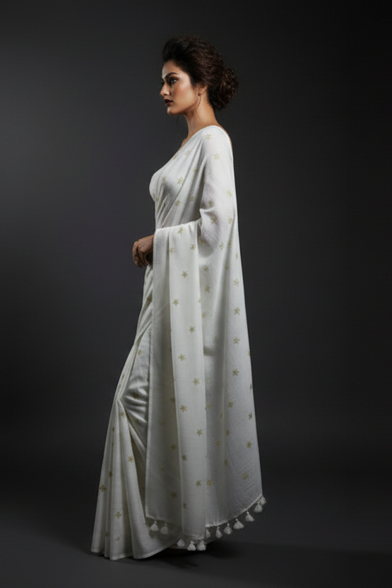 Star Embroidery Mul Cotton Saree