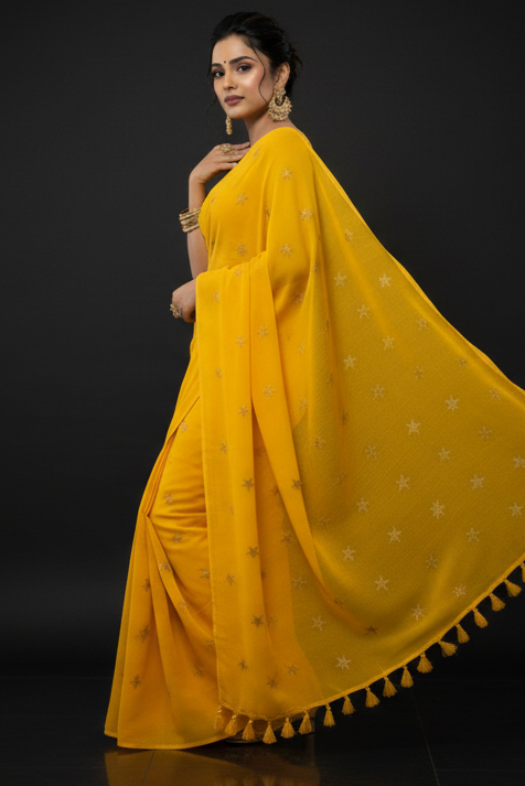 Star Embroidery Mul Cotton Saree