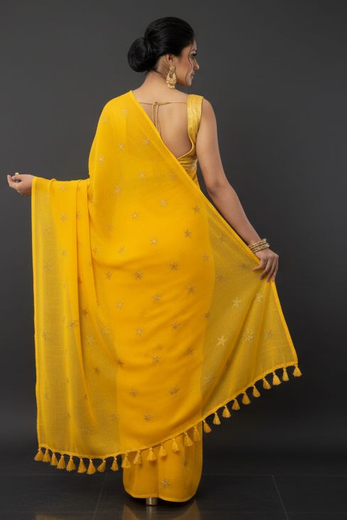 Star Embroidery Mul Cotton Saree