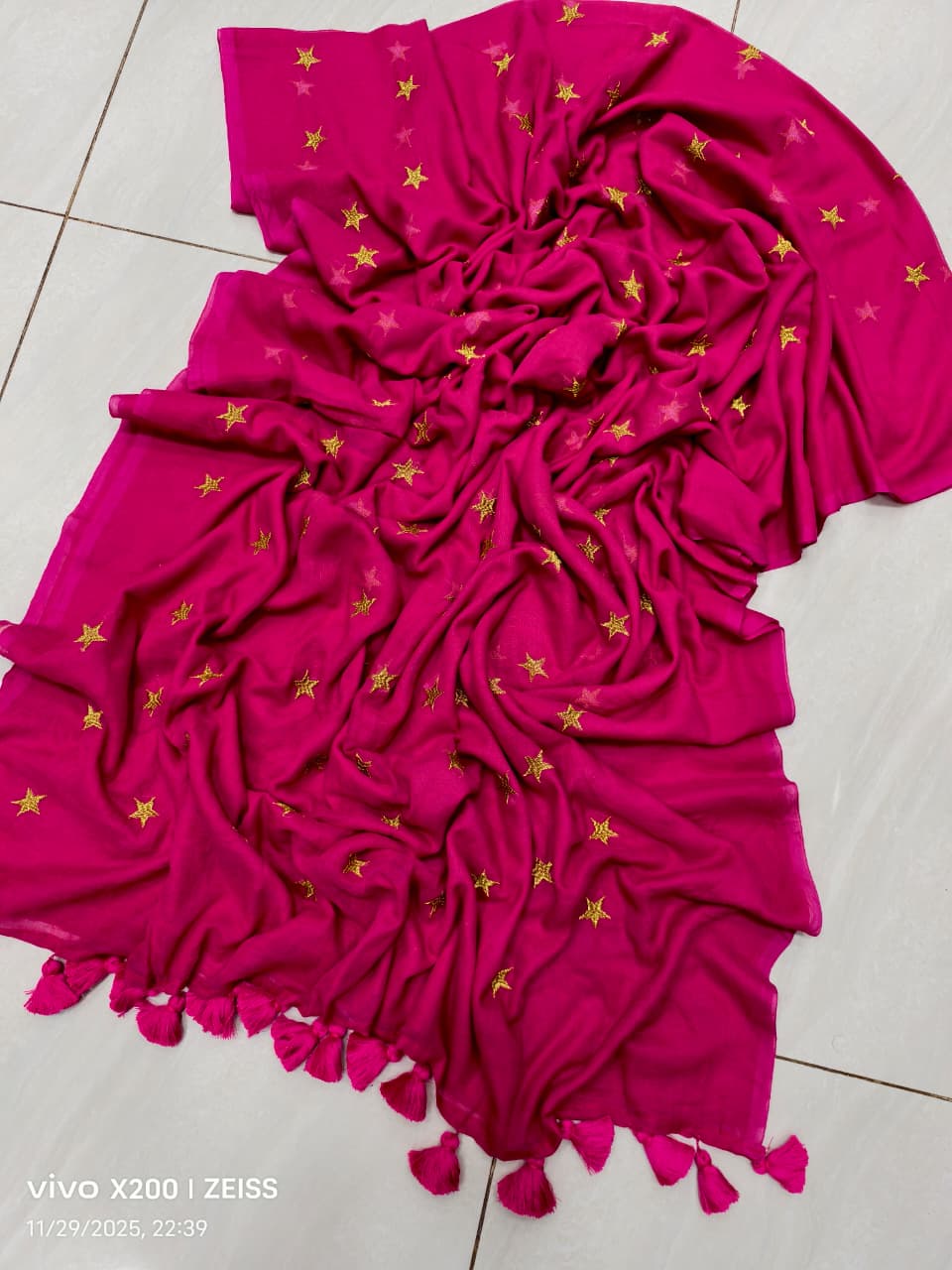 Star Embroidery Mul Cotton Saree