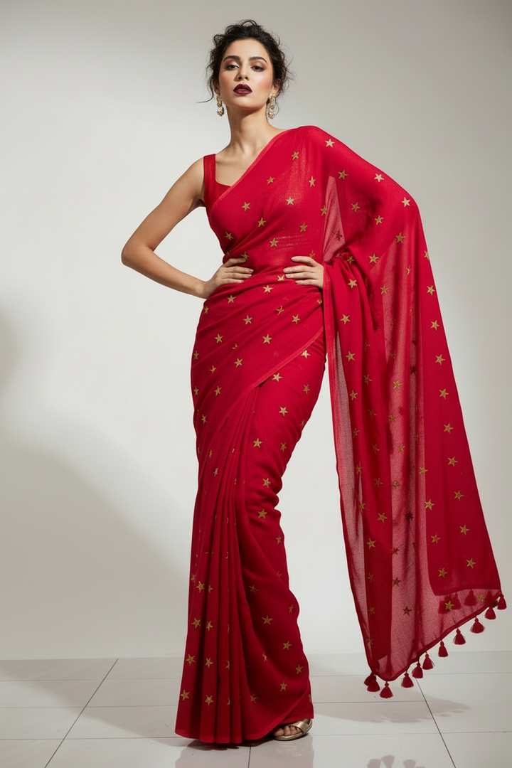 Star Embroidery Mul Cotton Saree