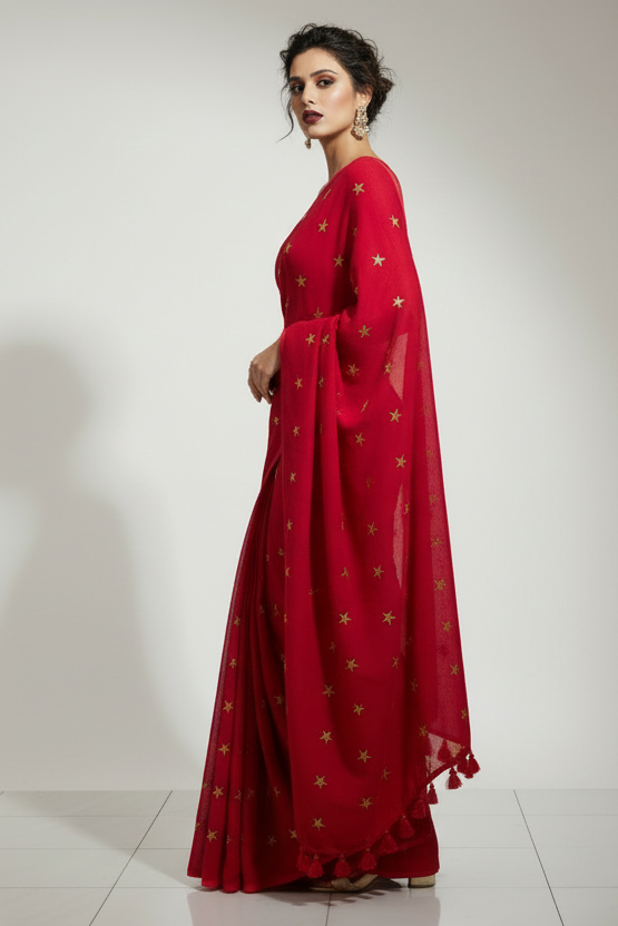 Star Embroidery Mul Cotton Saree