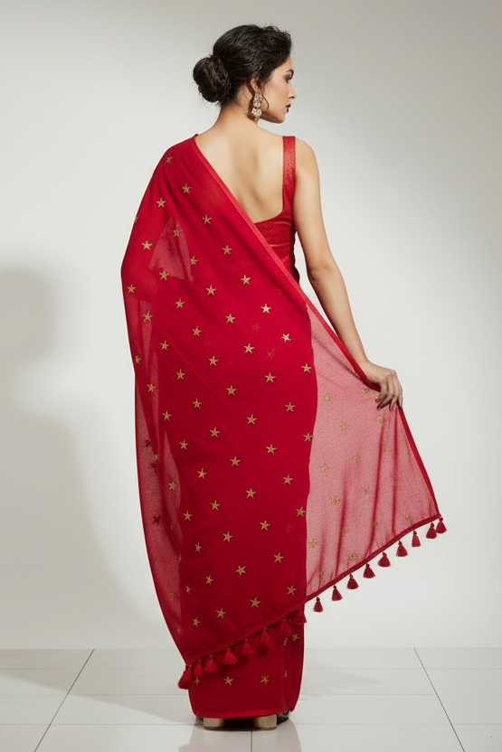 Star Embroidery Mul Cotton Saree