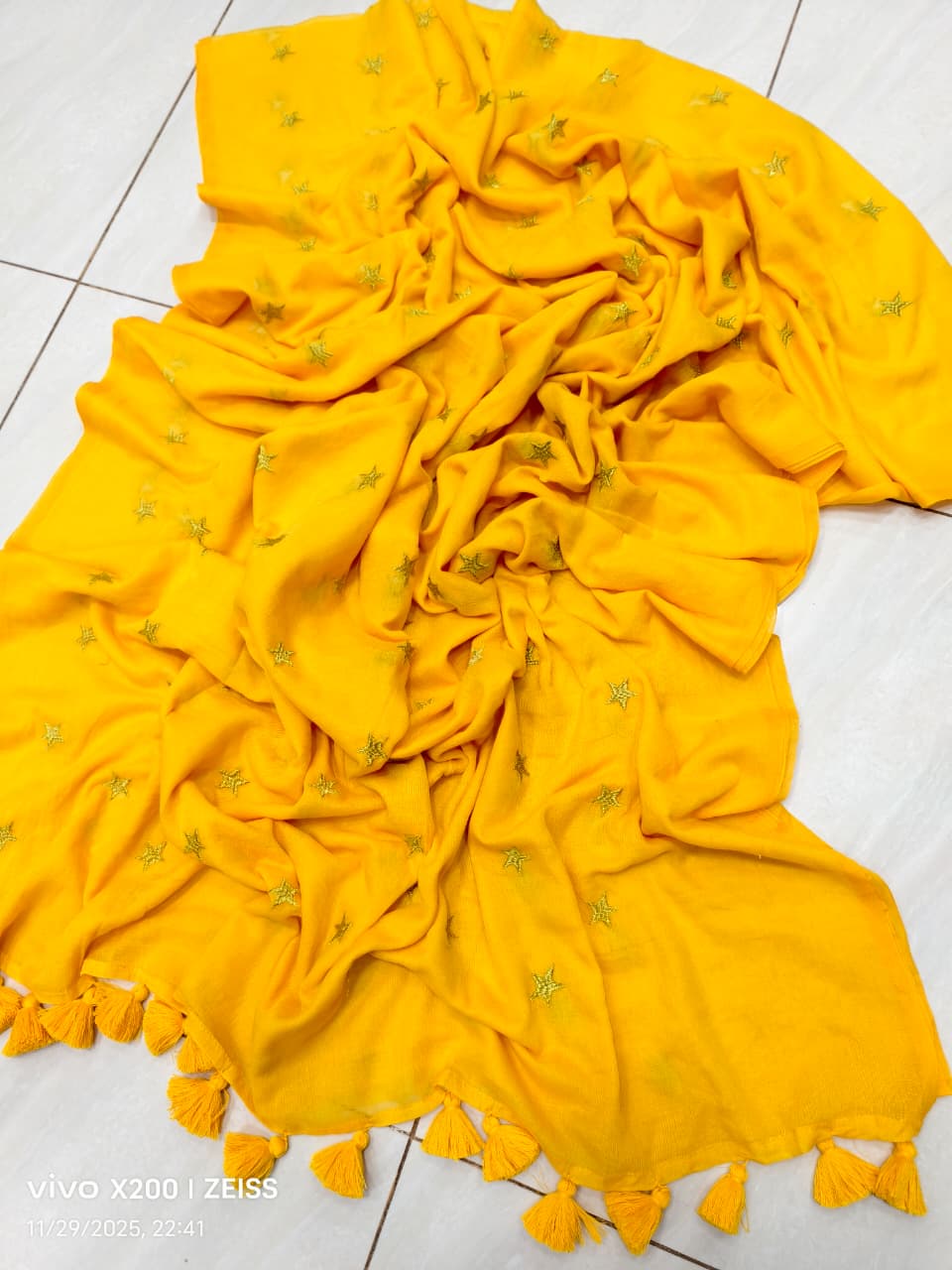 Star Embroidery Mul Cotton Saree