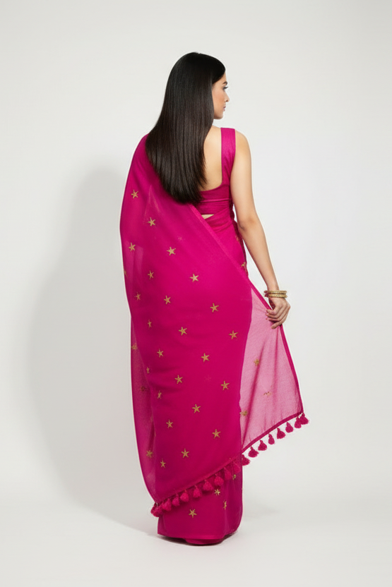 Star Embroidery Mul Cotton Saree