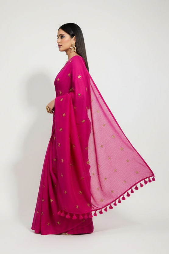 Star Embroidery Mul Cotton Saree