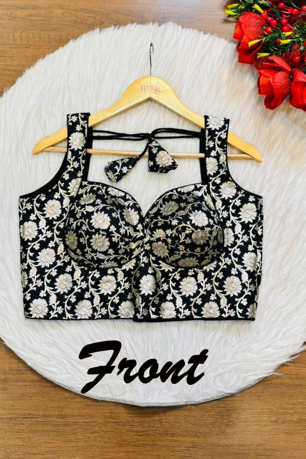 Black Rose Designer Banarasi Silk Blouse