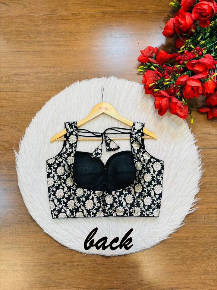Black Rose Designer Banarasi Silk Blouse