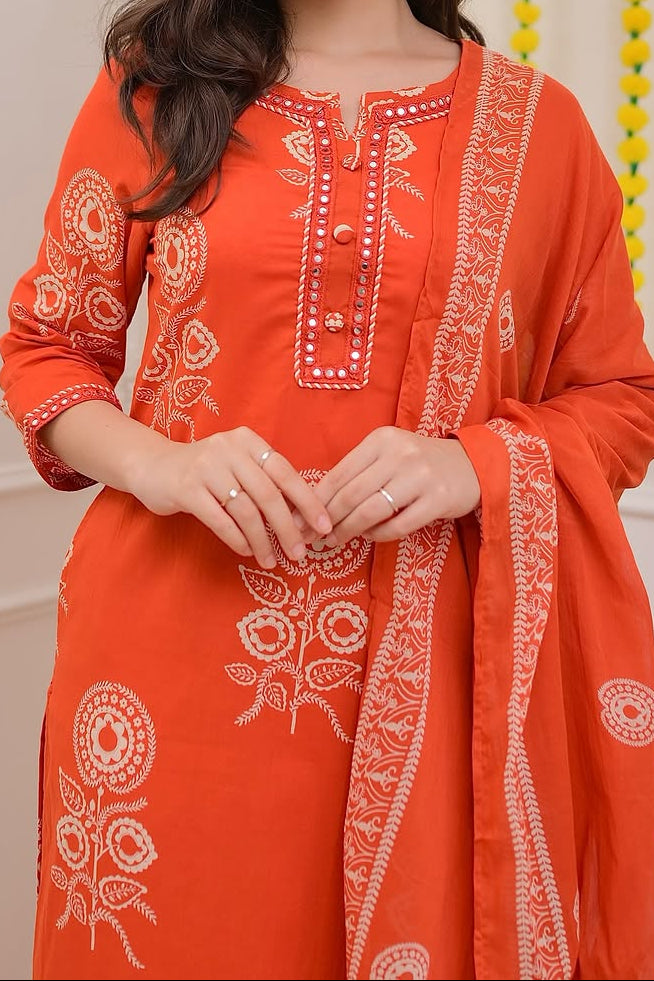 Flower Story Cotton Kurti Set