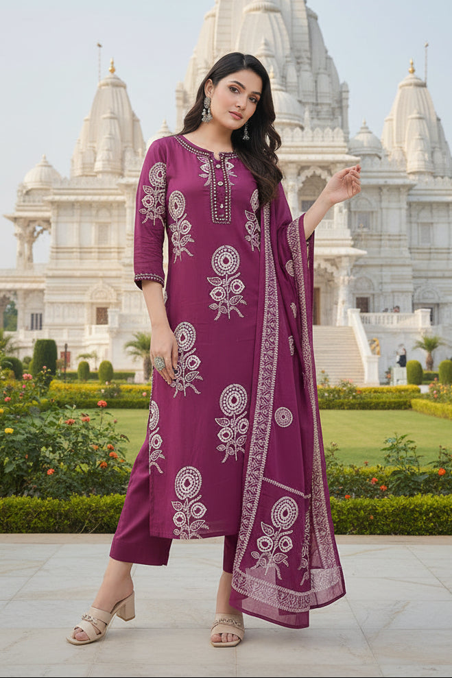 Flower Story Cotton Kurti Set