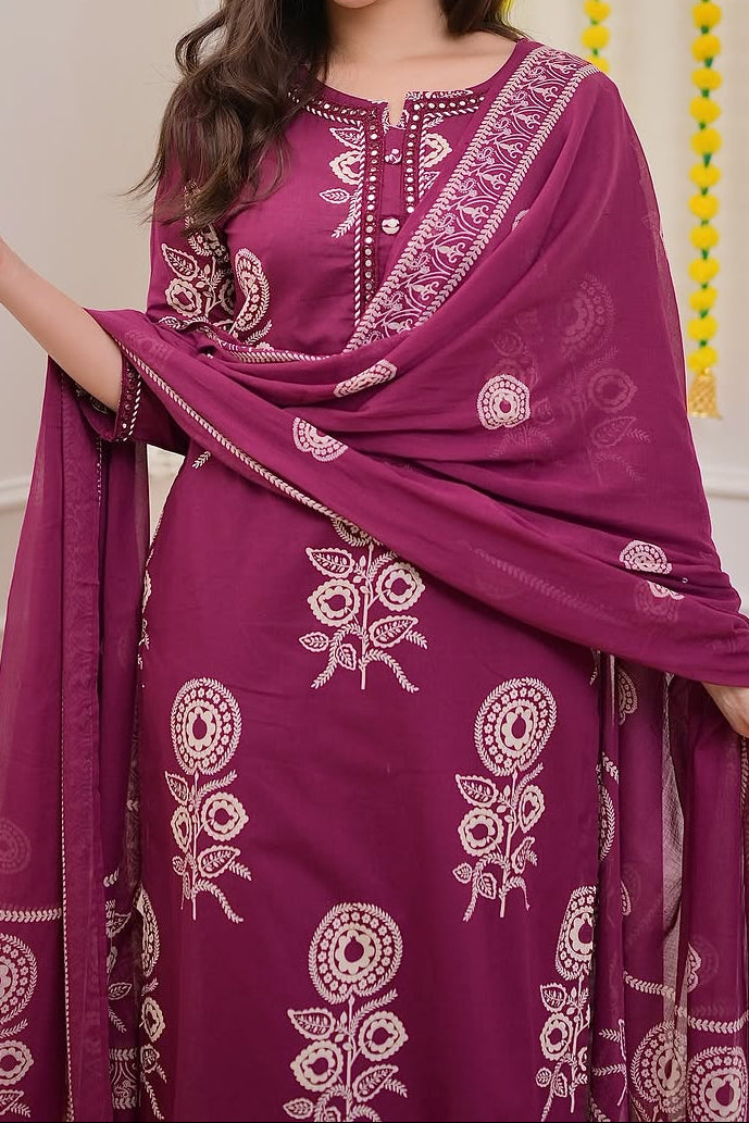 Flower Story Cotton Kurti Set