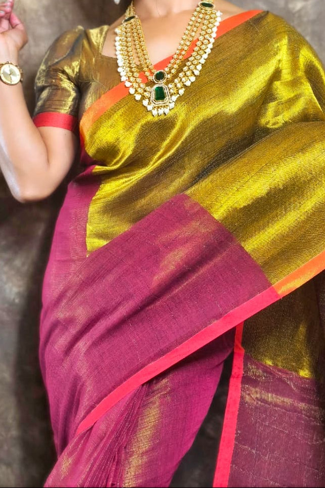 Meghduti Tissue Linen Banarasi Saree