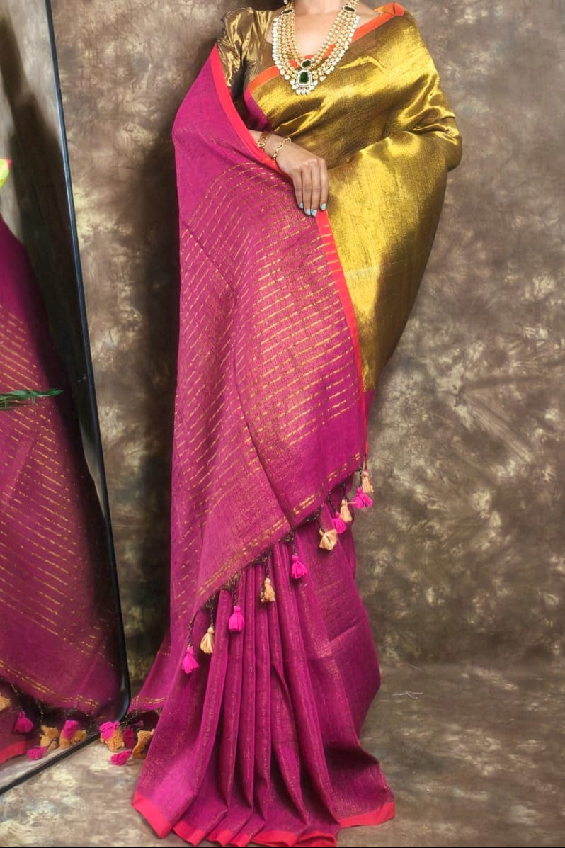 Meghduti Tissue Linen Banarasi Saree
