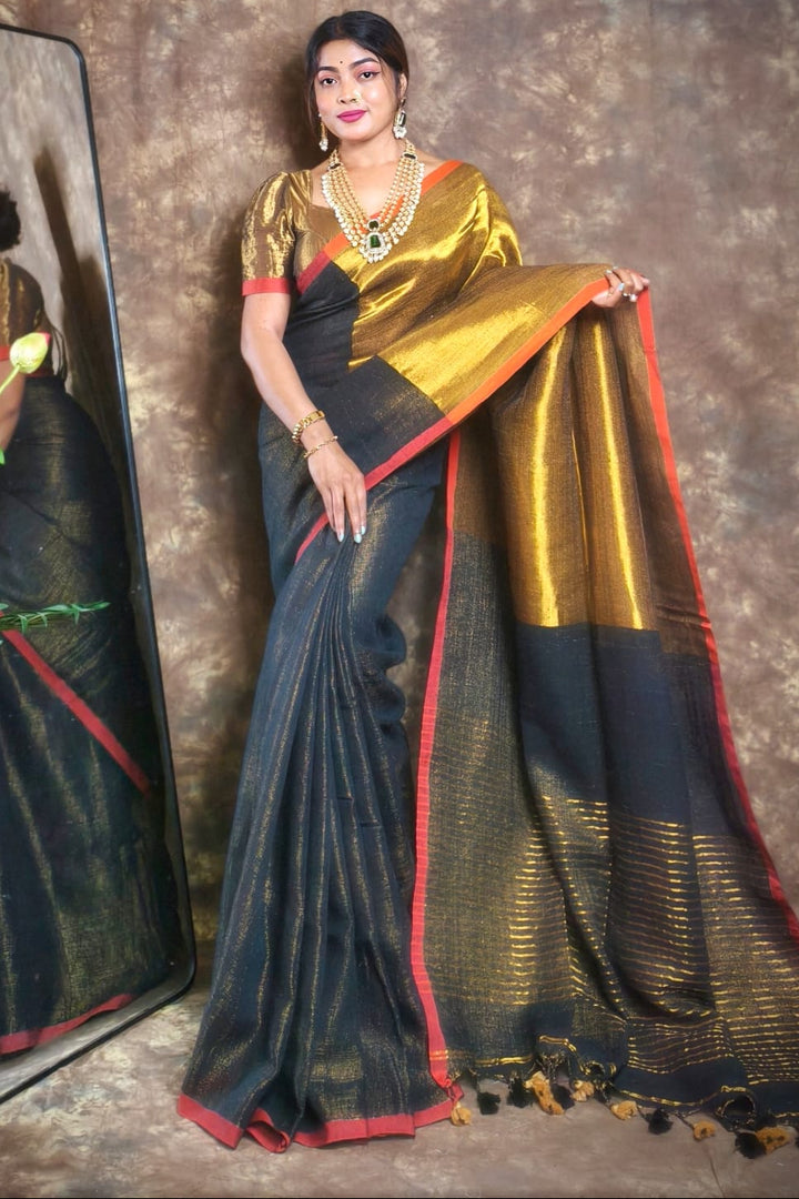 Meghduti Tissue Linen Banarasi Saree