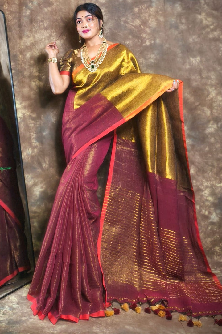 Meghduti Tissue Linen Banarasi Saree