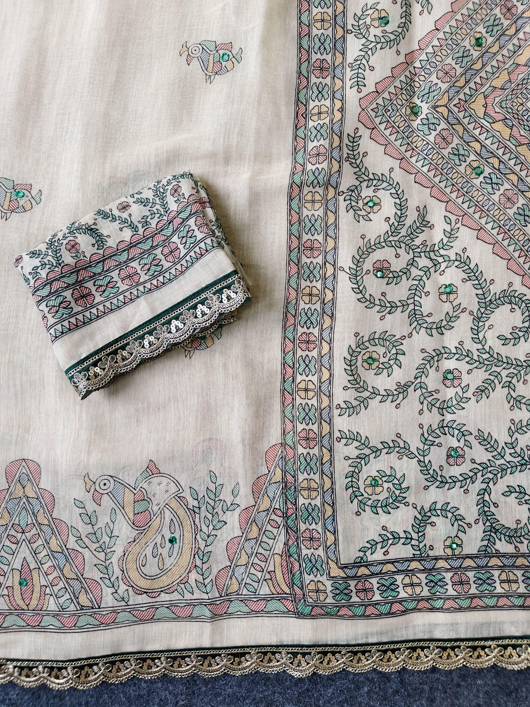 Premium Handfeel Linen Saree in Off-White