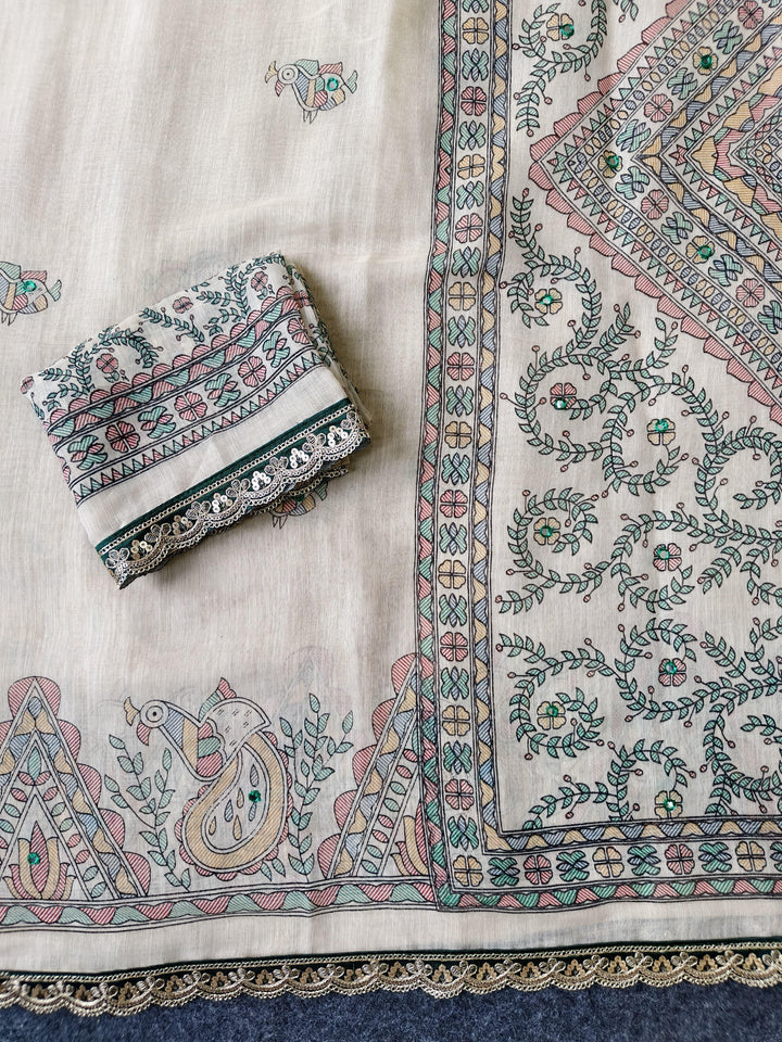 Premium Handfeel Linen Saree in Off-White