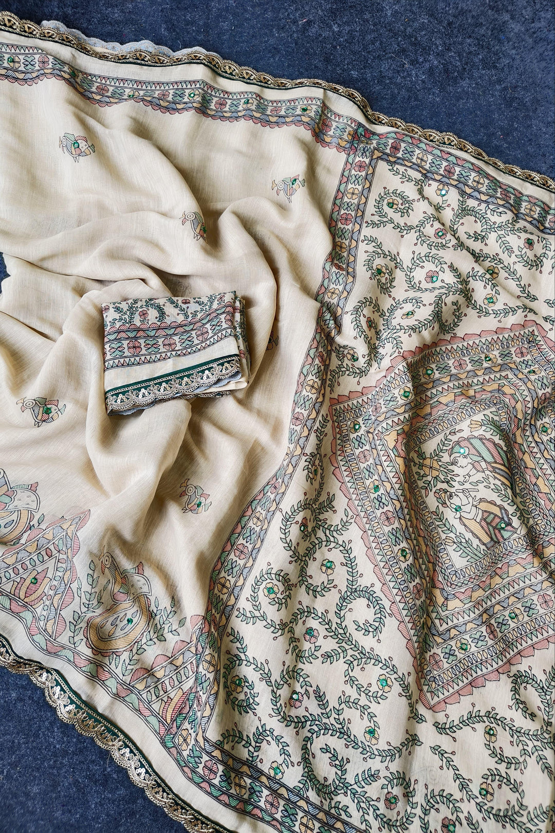 Premium Handfeel Linen Saree in Off-White