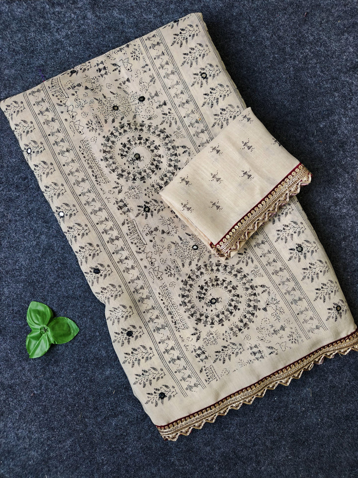 Premium Handfeel Linen Saree in Off-White