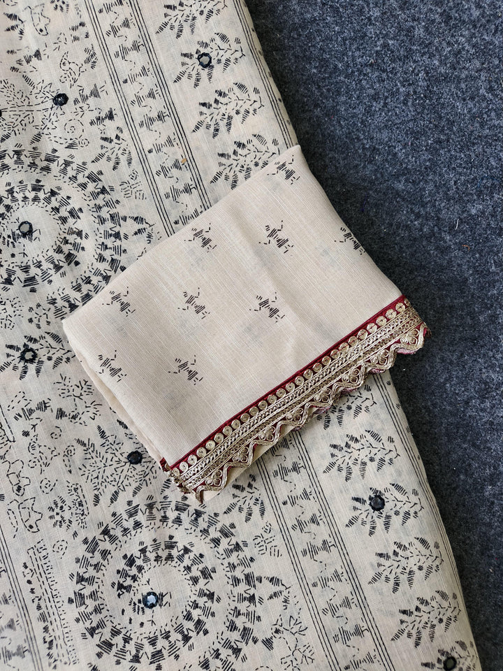 Premium Handfeel Linen Saree in Off-White