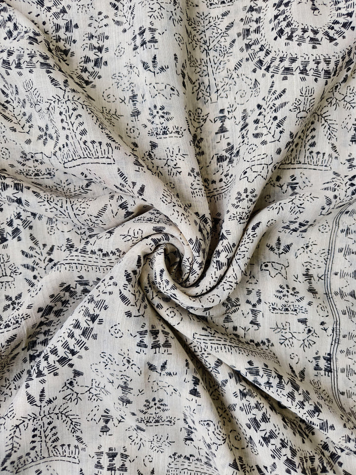 Premium Handfeel Linen Saree in Off-White