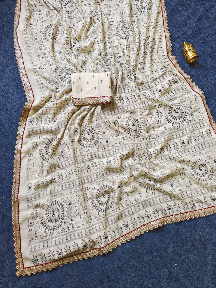 Premium Handfeel Linen Saree in Off-White