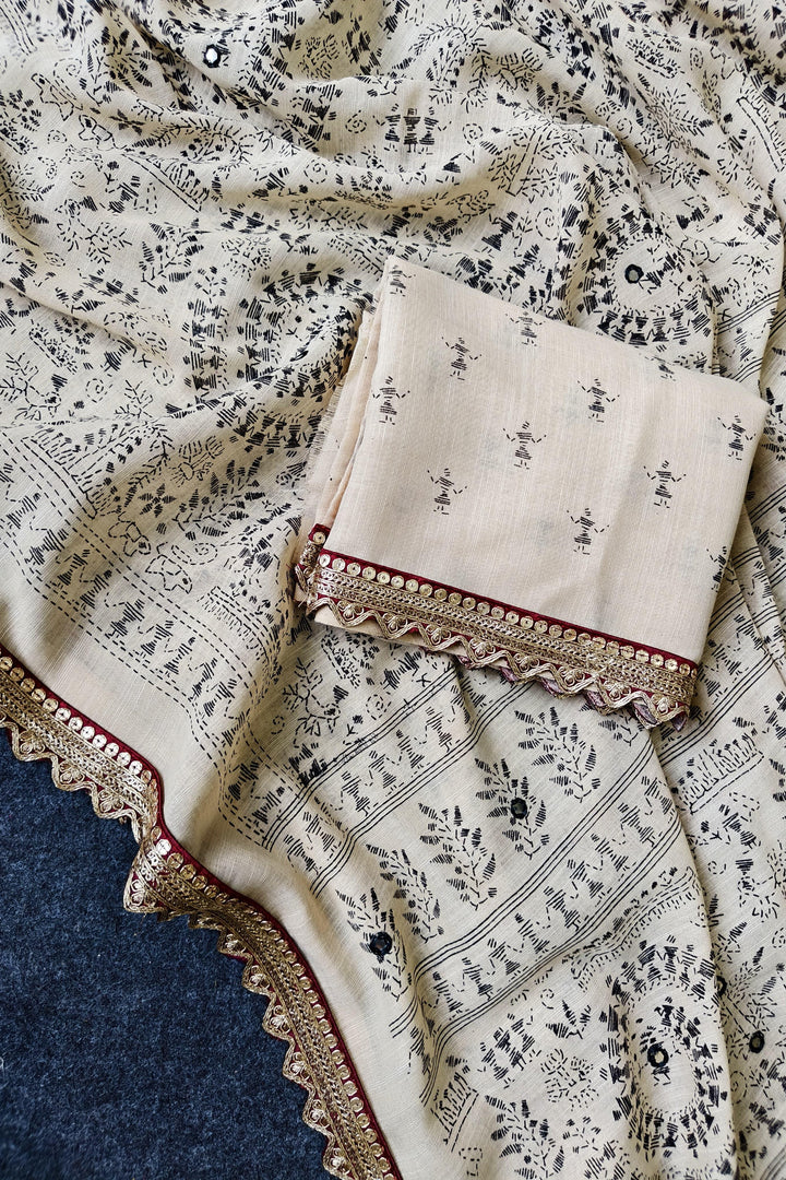 Premium Handfeel Linen Saree in Off-White