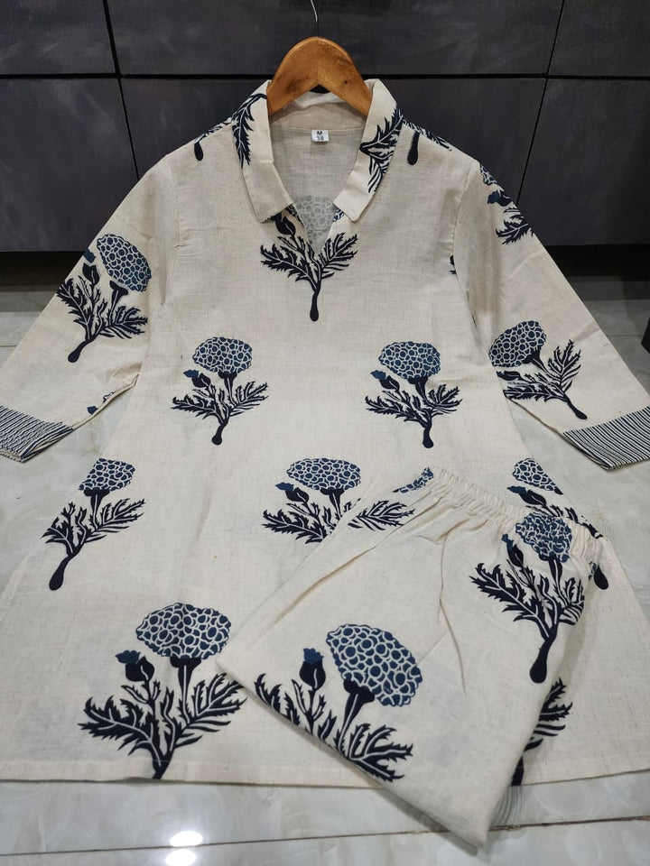 Floral Indigo Smart Cotton Coord Set