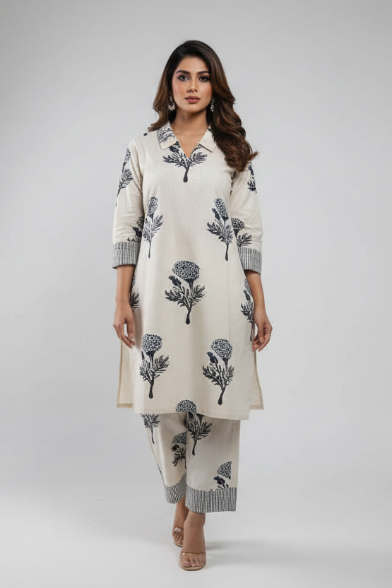 Floral Indigo Smart Cotton Coord Set