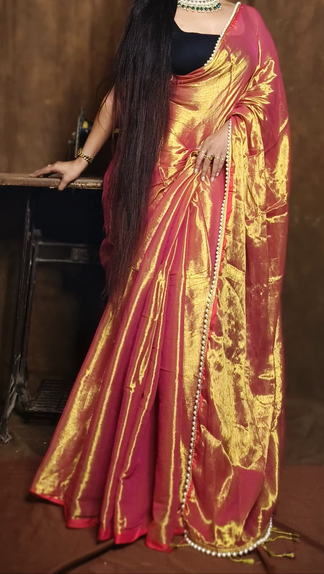 Scarlet Pearl Raga Tissue Silk Saree