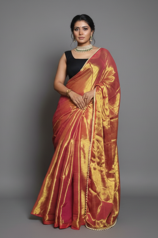 Scarlet Pearl Raga Tissue Silk Saree