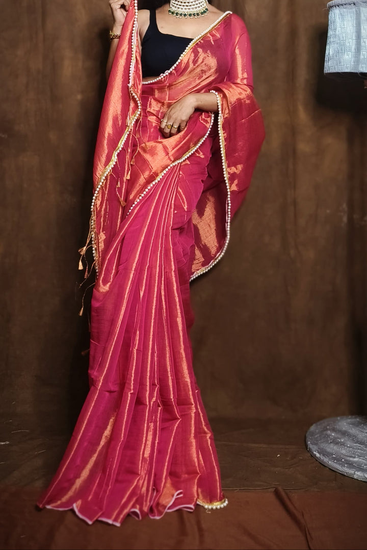 Scarlet Pearl Raga Tissue Silk Saree