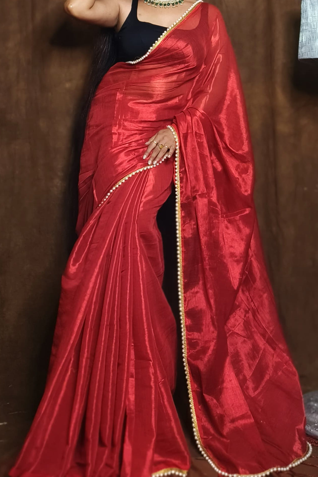 Scarlet Pearl Raga Tissue Silk Saree