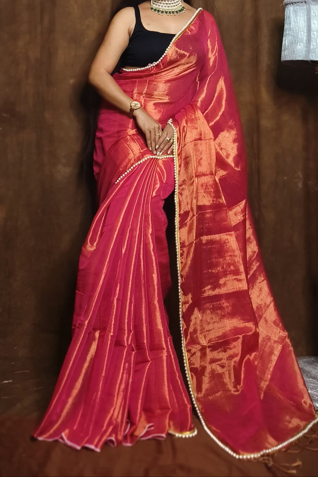 Scarlet Pearl Raga Tissue Silk Saree