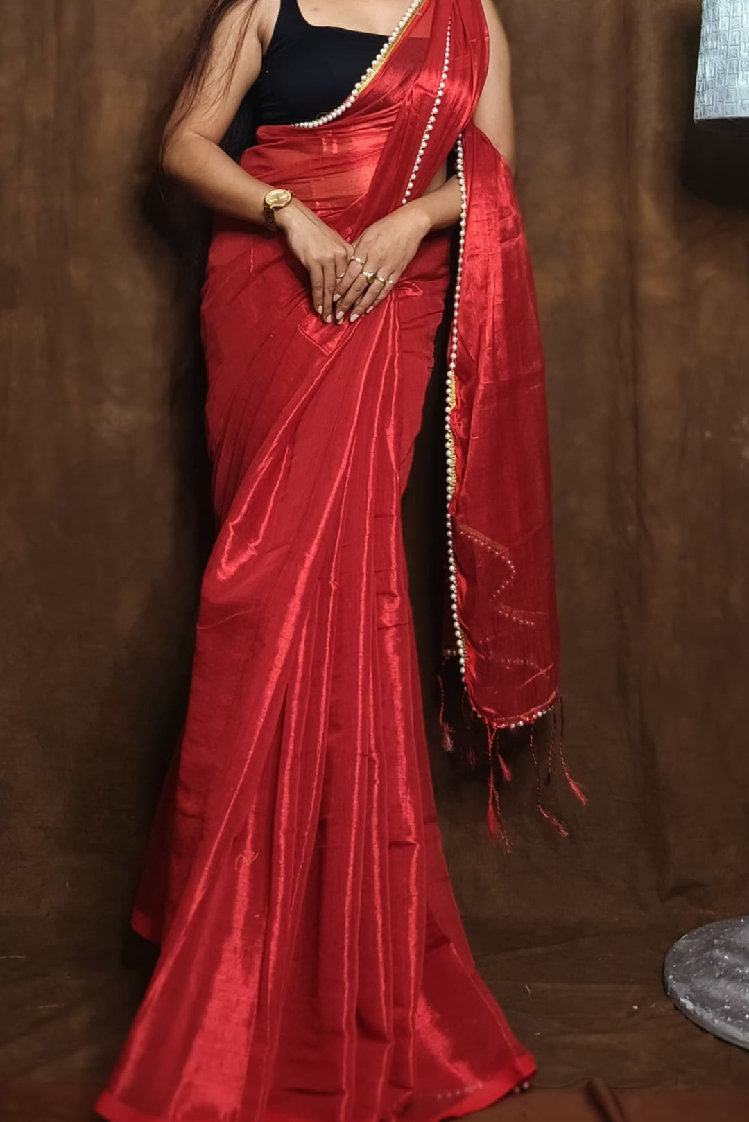 Scarlet Pearl Raga Tissue Silk Saree