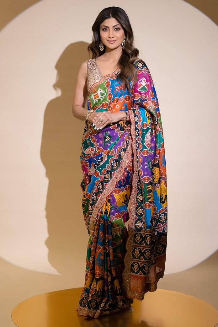 Actress Shilpa Shetty Inspired Designer Patola Silk Saree