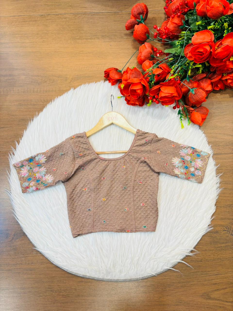 Color Cascade Floral Stretchable Knitted Blouse