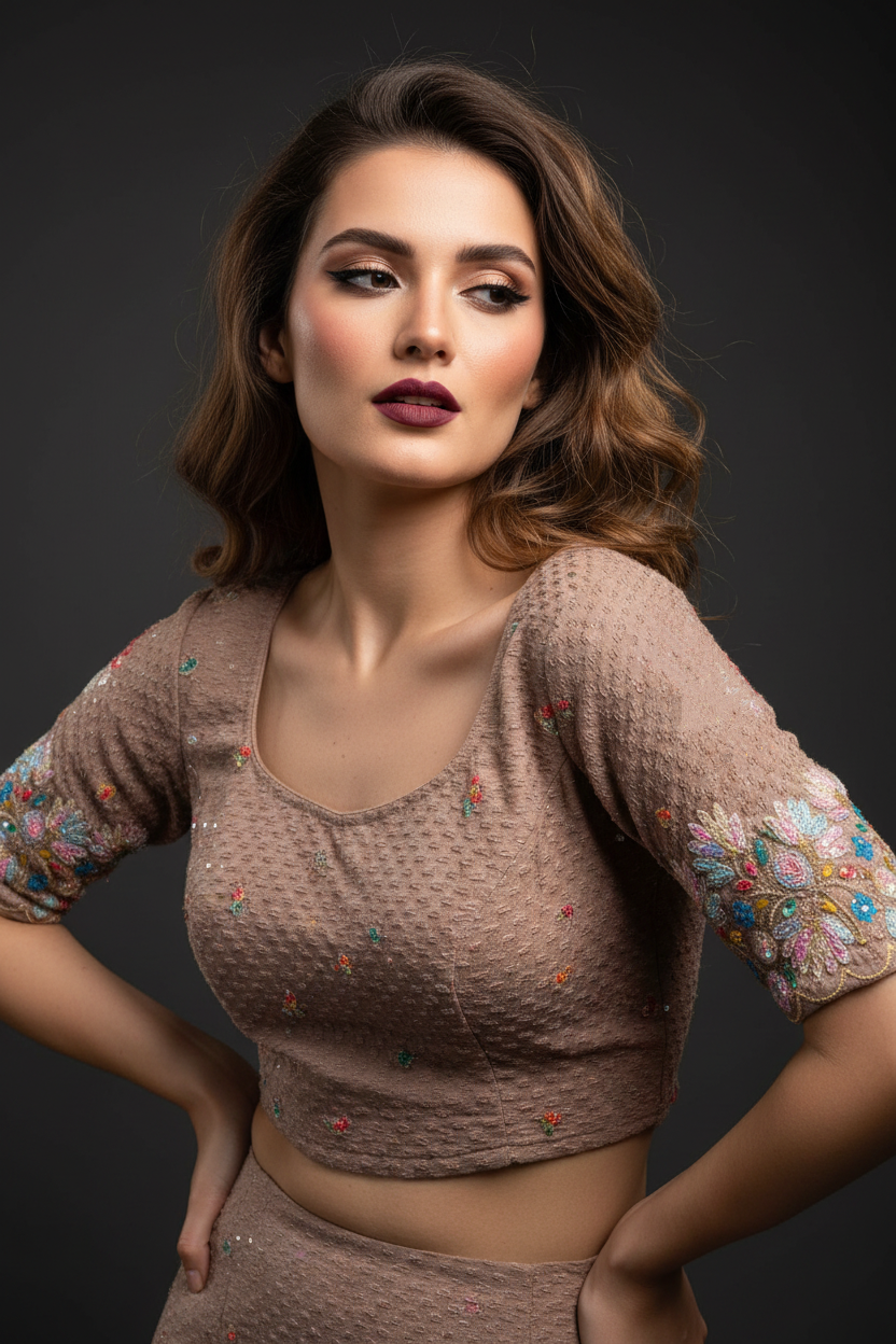Color Cascade Floral Stretchable Knitted Blouse